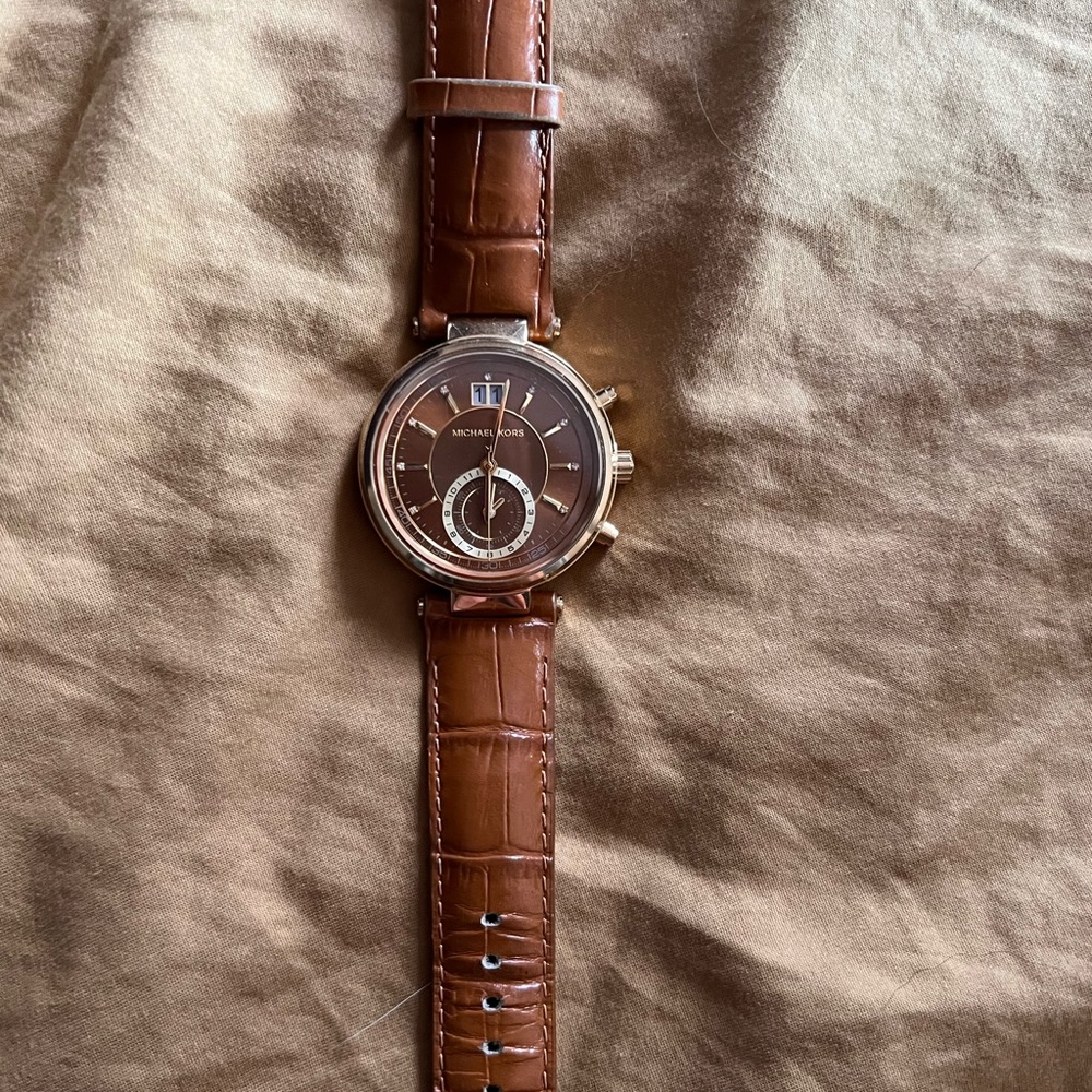 Brown Leather Gold Face Michael Kors Watch